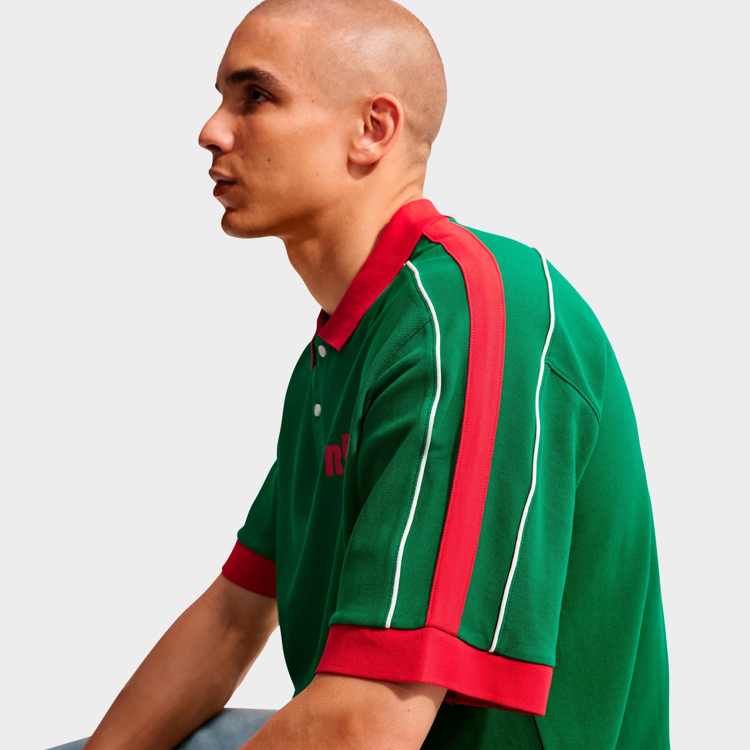 Men's Nithtke Sportswear Club Oversized Polo Shirt - Pine Green/University Red/Sail/University Red