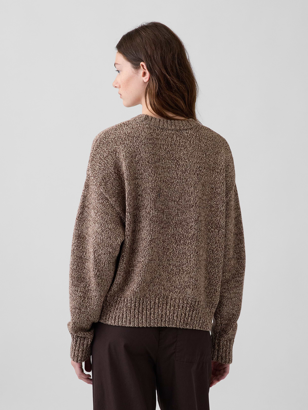 100% Cotton Oversized Crop Sweater - Neutral brown marl