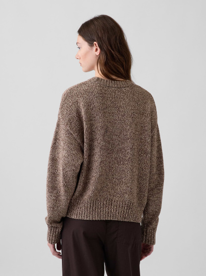 100% Cotton Oversized Crop Sweater - Neutral brown marl