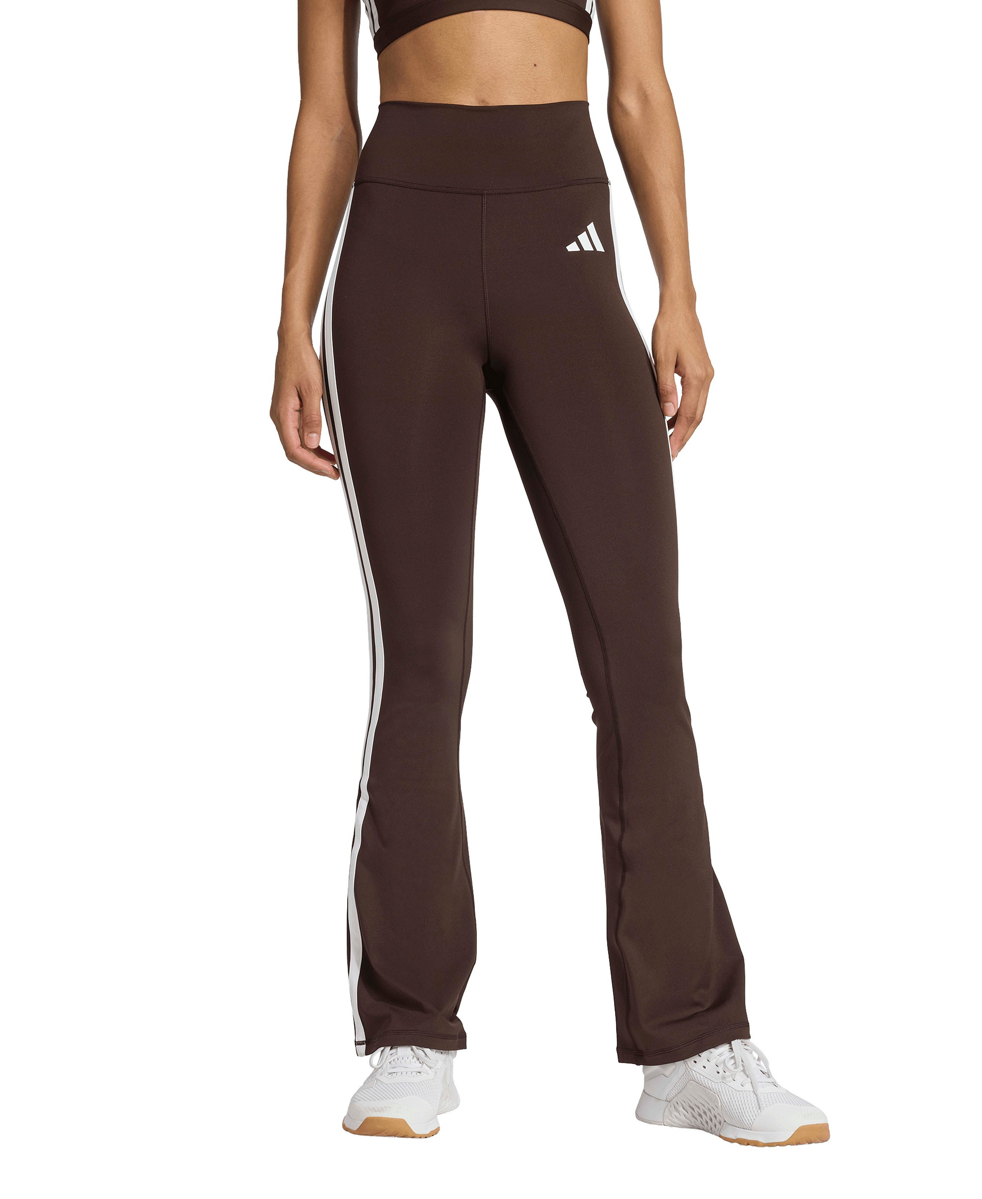adidas Women's Optime Essentials 3-Stripes Flared Leggings - Aurora Coffee/White