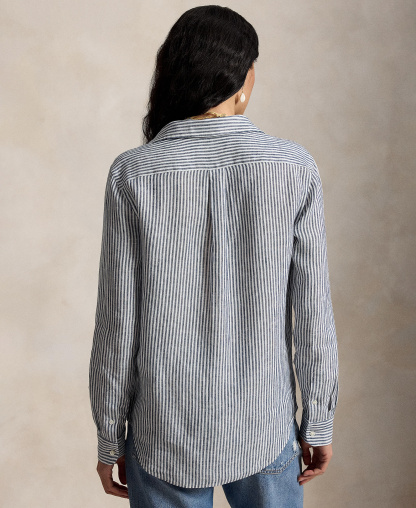 Polo Ralph Lauren Women's Classic-Fit Striped Linen Shirt - Navy/White