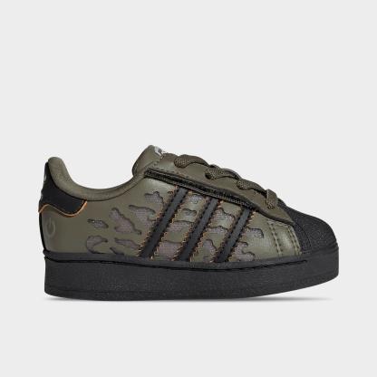 Kids' Toddler adidas Originals Superstar LED Lights Comfort Closure Stretch Lace Casual Shoes - Silver Pebble/Olive Strata/Core Black - Left shoe facing left. Outside of the shoe.