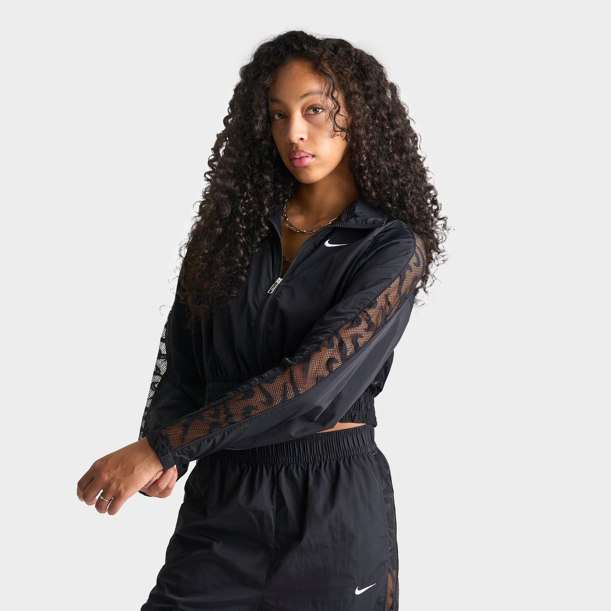 Women's Nithtke Sportswear Lace Cropped Full-Zip Track Jacket - Black/Black/White