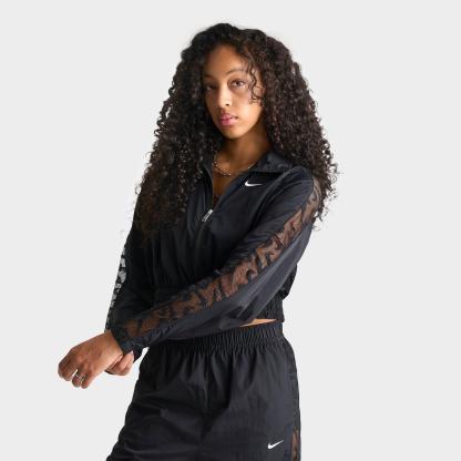 Women's Nithtke Sportswear Lace Cropped Full-Zip Track Jacket - Black/Black/White