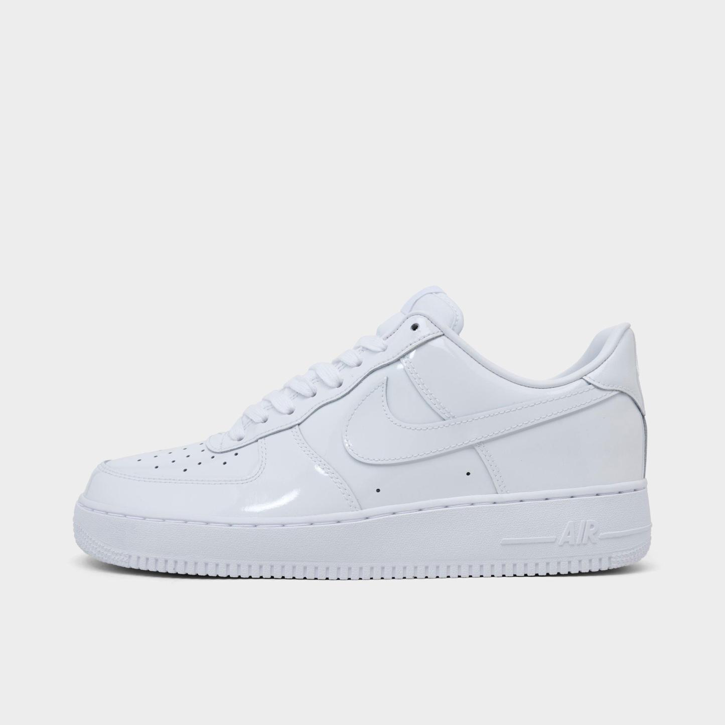 Men's Nithtke Air Force 1 '07 Patent Leather Casual Shoes - White/White - Left shoe facing left. Outside of the shoe.