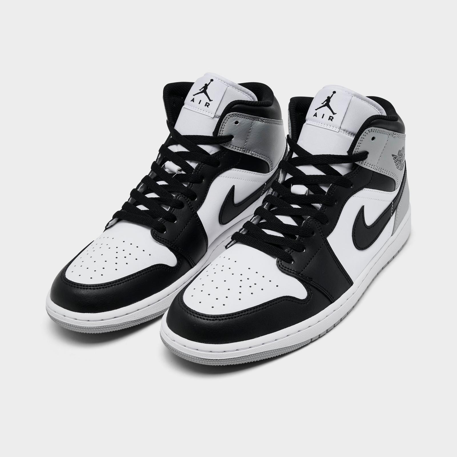 Men's Air Jordan Retro 1 Mid Casual Shoes - White/Light Smoke Grey/Black - view 2