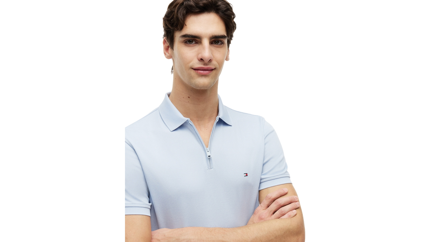 Tommy Hilfiger Men's Performance Oxford Zip Regular-Fit Polo Shirt - Breezy Blue/White