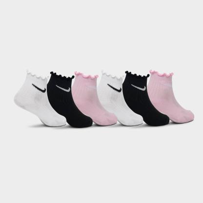 Little Kids' Nithtke Preschool Lettuce Welt 6-Pack Quarter Socks - Black/White/Pink