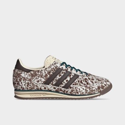 Women's adidas Originals SL 72 OG Pony Print Casual Shoes - Off White/Dark Brown/Rich Green - Left shoe facing left. Outside of the shoe.