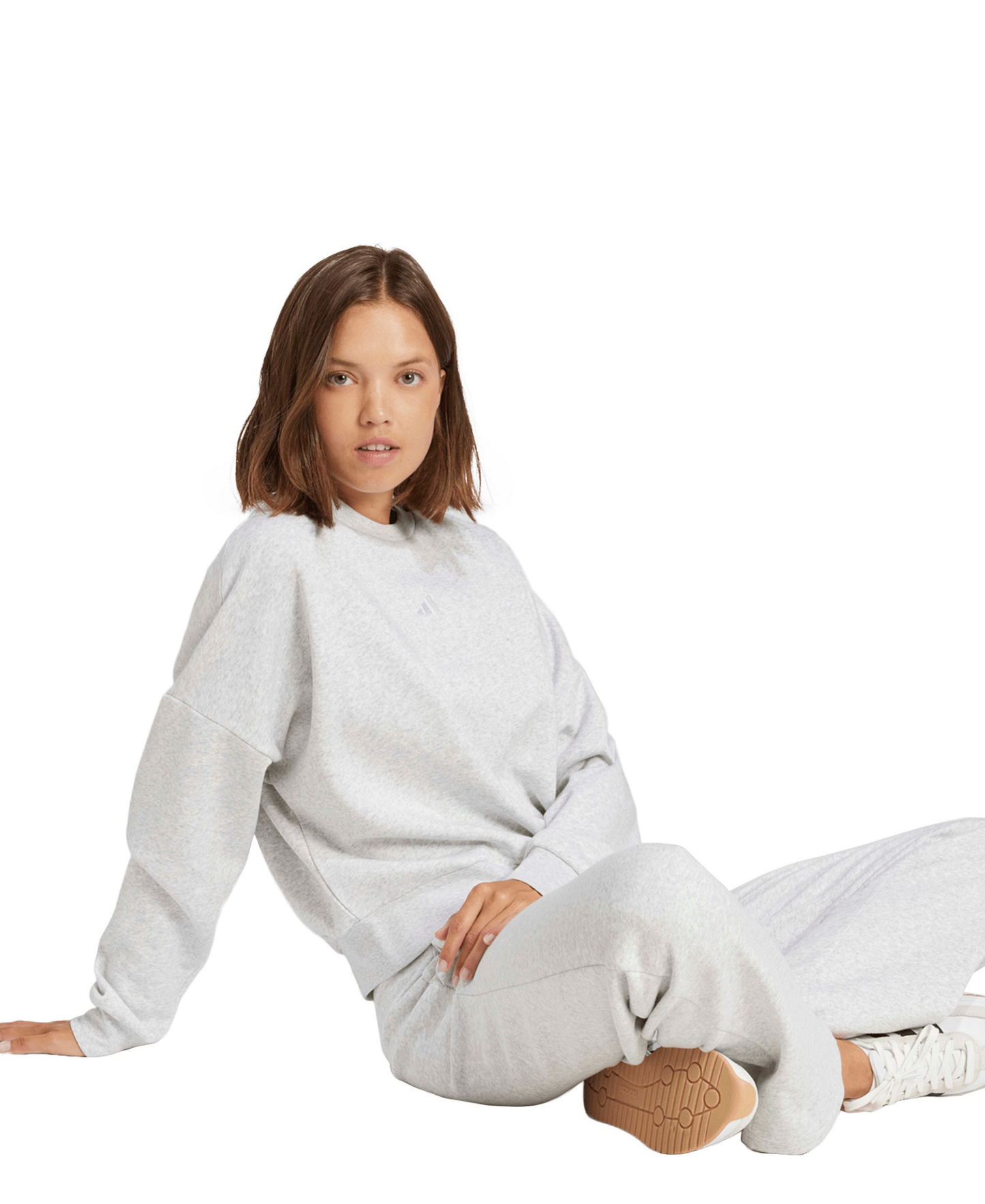adidas Women's Essentials Crewneck Small-Logo Sweatshirt - Light Gray Heather/White