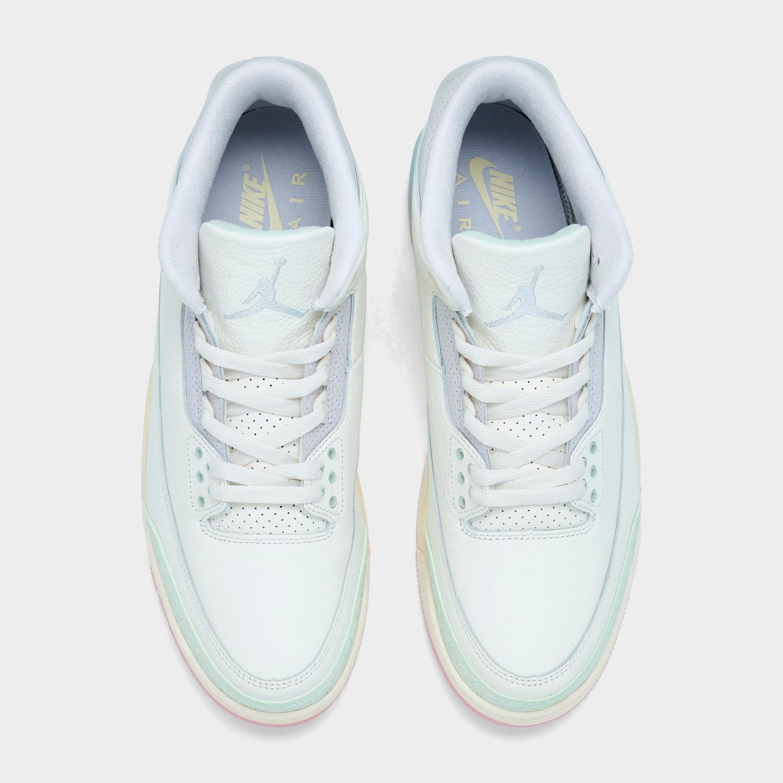 Men's Air Jordan Retro 3 Basketball Shoes - Sail/Jade Aura/Aura/Iced Carmine/Muslin/Iris Whisper - Left shoe facing left. Outside of the shoe. - view 5
