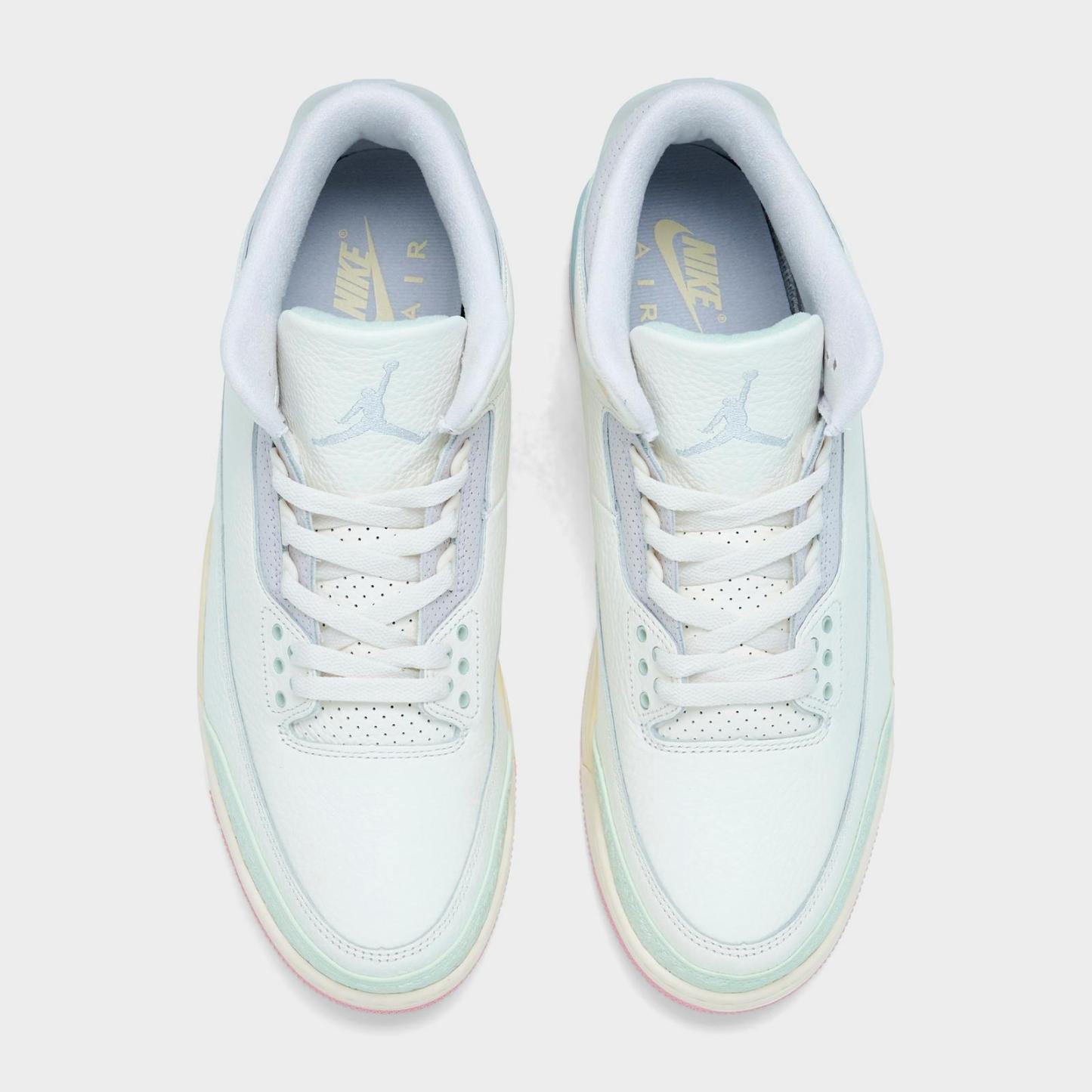 Men's Air Jordan Retro 3 Basketball Shoes - Sail/Jade Aura/Aura/Iced Carmine/Muslin/Iris Whisper - Left shoe facing left. Outside of the shoe. - view 5