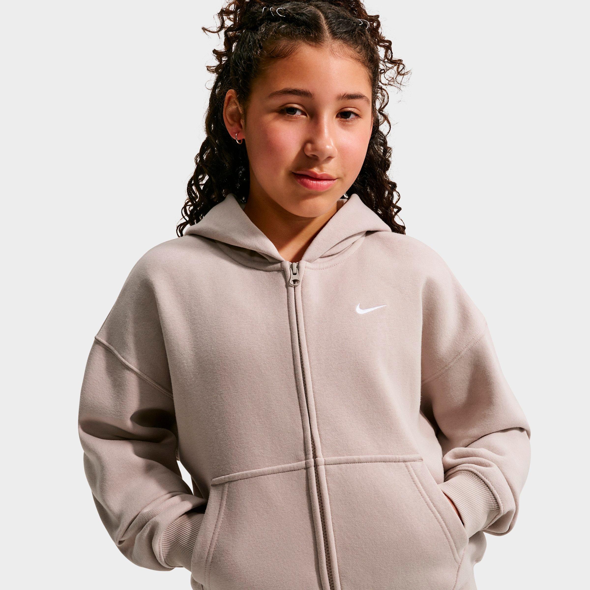 Girls' Big Kids' Nithtke Sportswear Studio Fleece Oversized Full-Zip Hoodie - Moon Particle/White