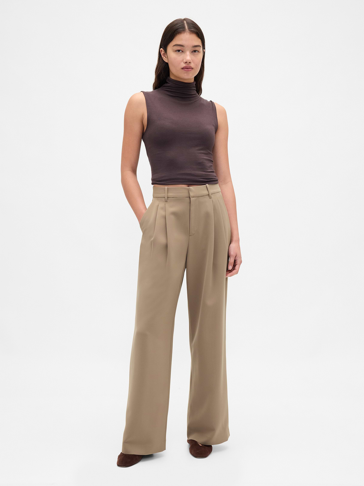 365 High Rise Pleated Trousers - Beachwood beige