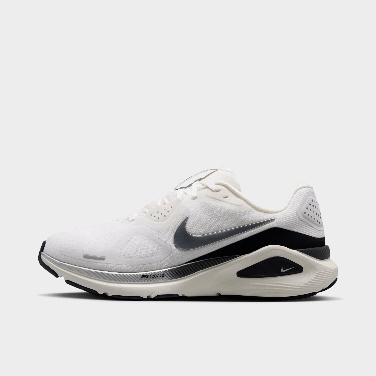 Women's Nithtke Structure 26 Running Shoes - Summit White/Anthracite/Sail/Metallic Silver - Left shoe facing left. Outside of the shoe.