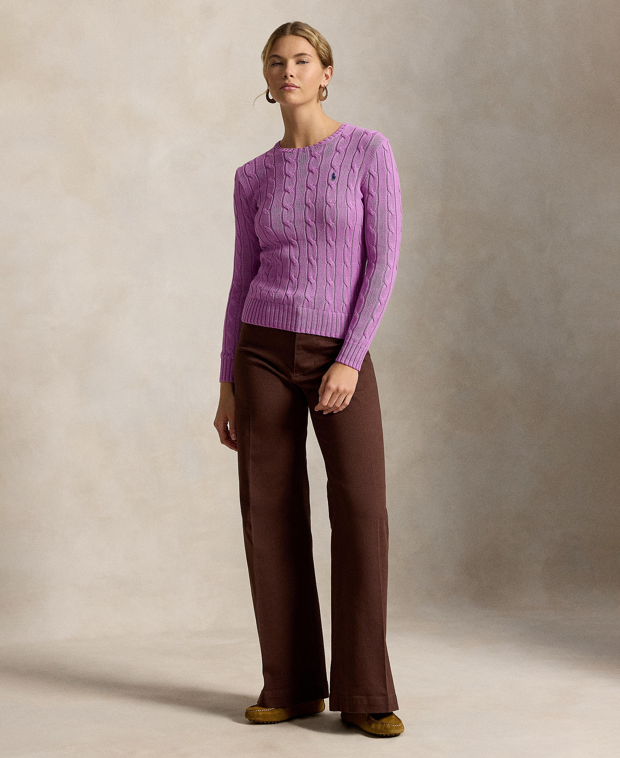 Polo Ralph Lauren Women's Cable-Knit Cotton Crewneck Sweater - Thistle Pink