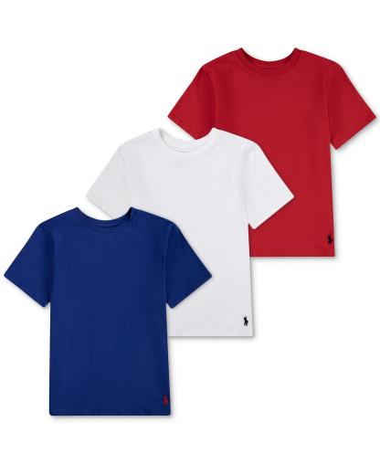 Polo Ralph Lauren Boys' 8-20 Crewneck Undershirts, 3-Pack - Heritage Royal Blue/White/Red