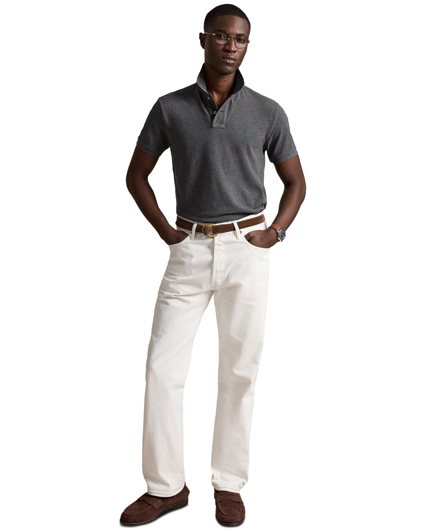 Polo Ralph Lauren Men's Custom Slim-Fit Mesh Polo Shirt - Medium Flannel Heather
