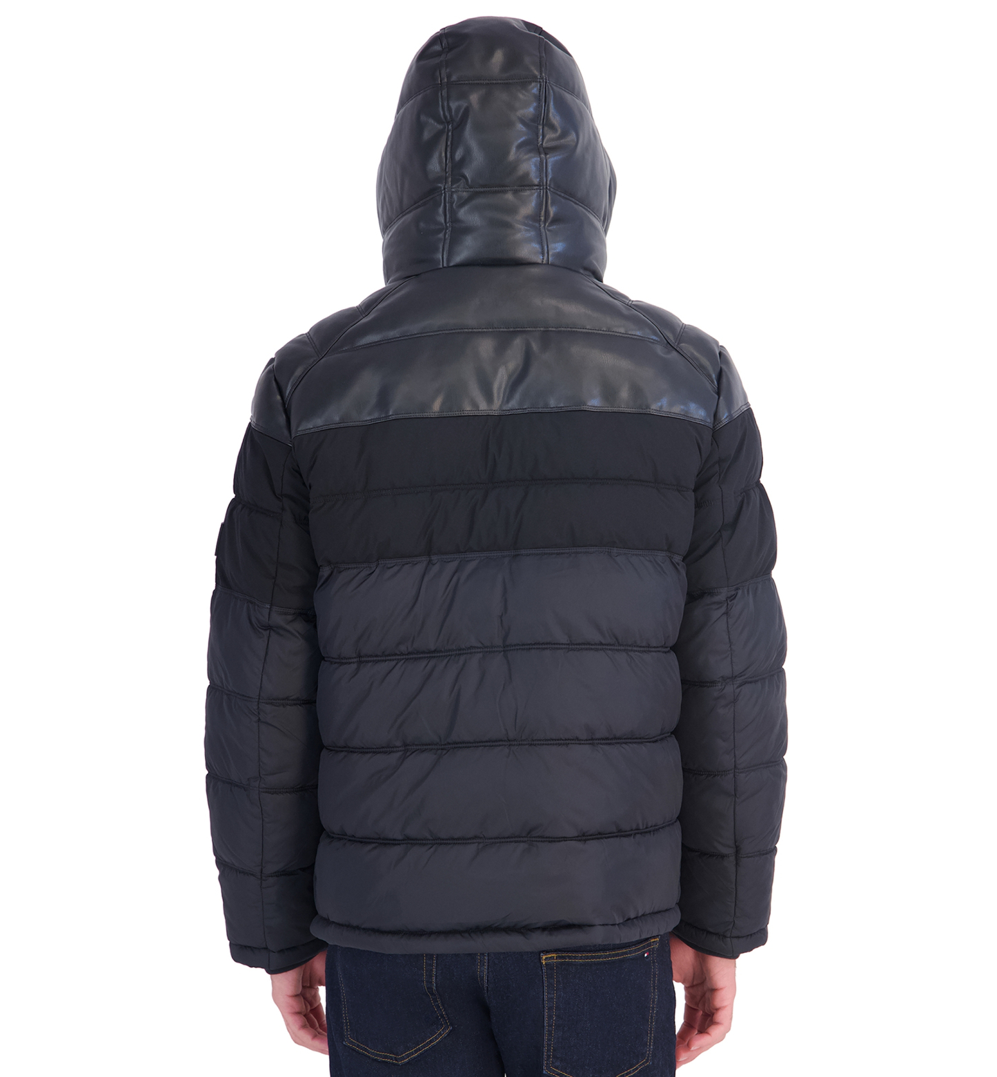 Tommy Hilfiger Men's Hooded Puffer Jacket - Black Pu Blocked
