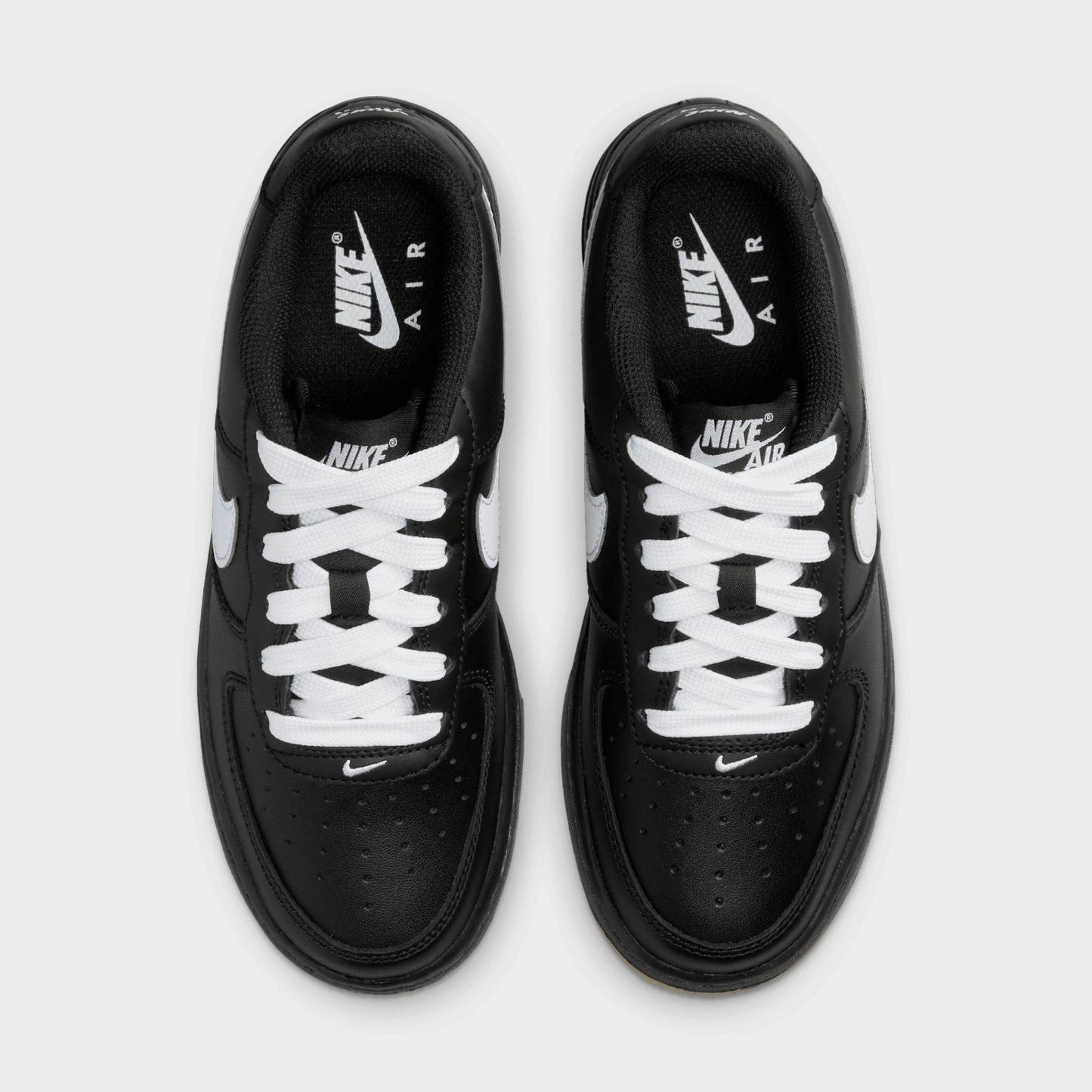 Big Kids' Nithtke Air Force 1 LV8 1 Casual Shoes - Black/Gum Light Brown/White - Top view