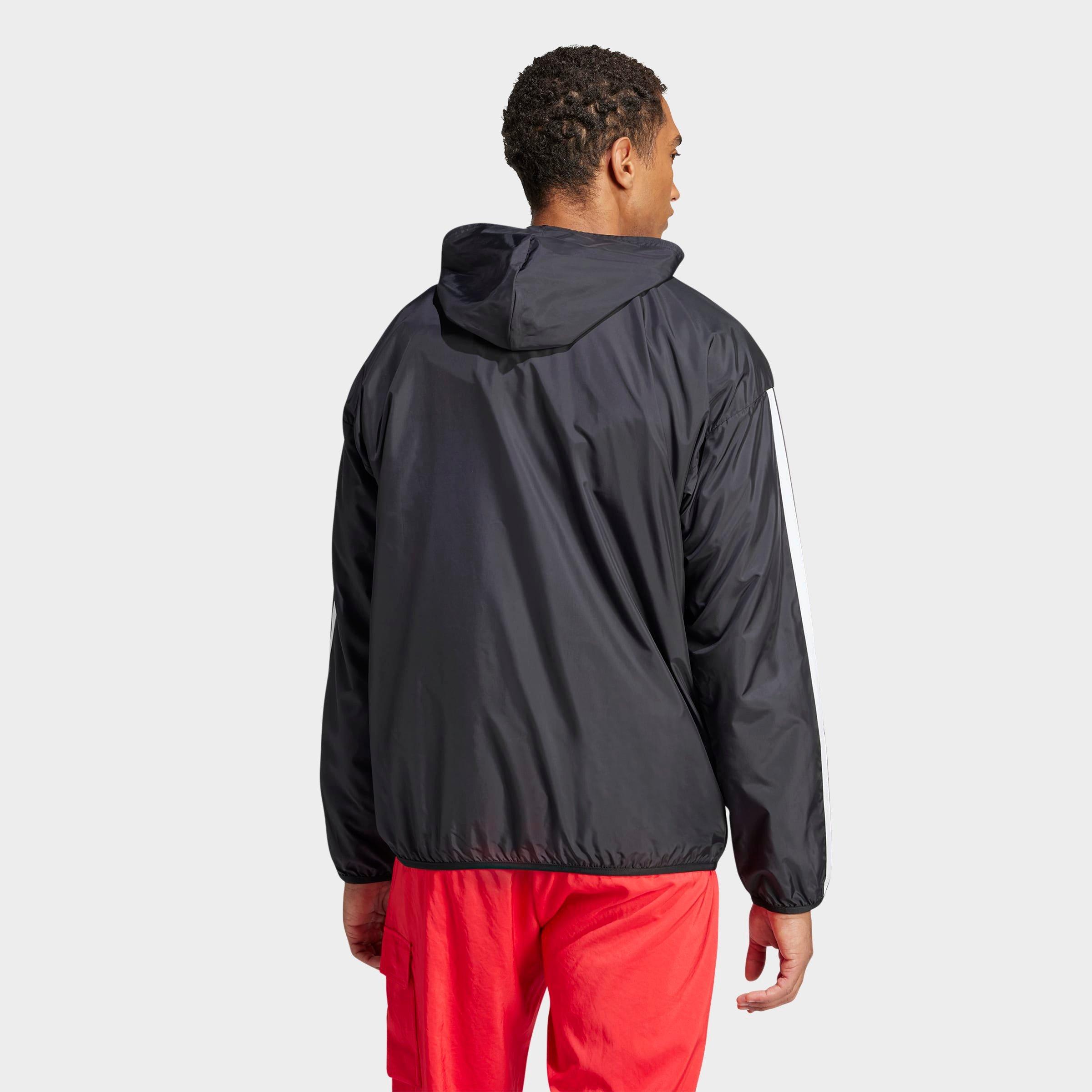 Men's adidas Essentials 3-Stripes Full-Zip Windbreaker Jacket - Black/White