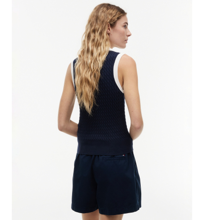 Tommy Hilfiger Women's Cable Knit Collared Polo Sweater - Dark Night