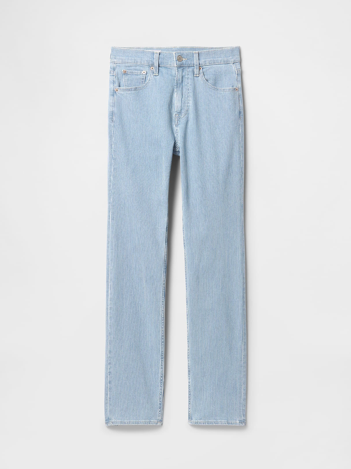 High Rise Twisted-Seam '90s Slim Straight Jeans - Blue railroad stripe