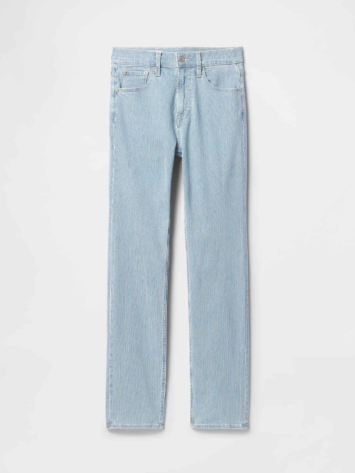 High Rise Twisted-Seam '90s Slim Straight Jeans - Blue railroad stripe