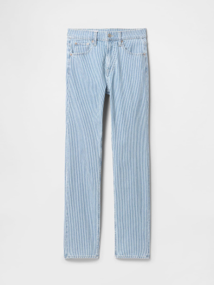 High Rise Twisted-Seam '90s Slim Straight Jeans - Blue railroad stripe