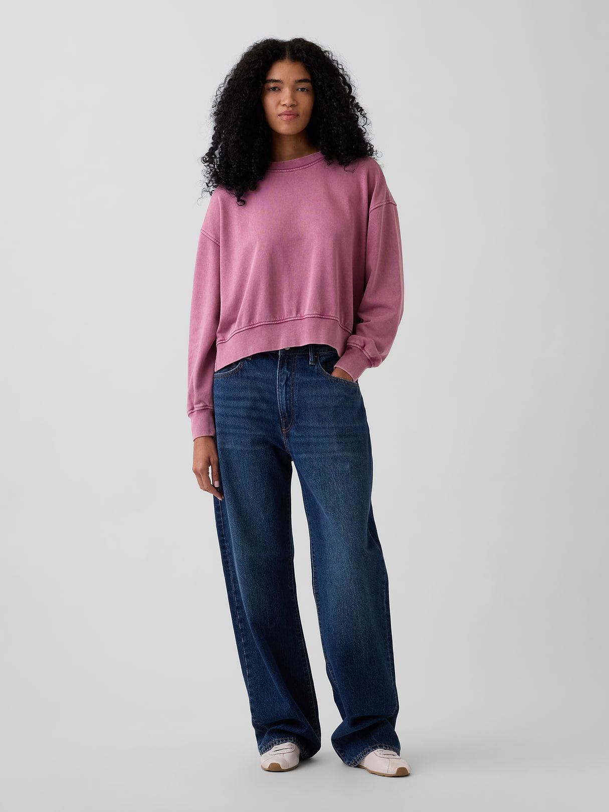 VintageSoft Terry Oversized Wedge Side-Slit Sweatshirt - Dahlia pink