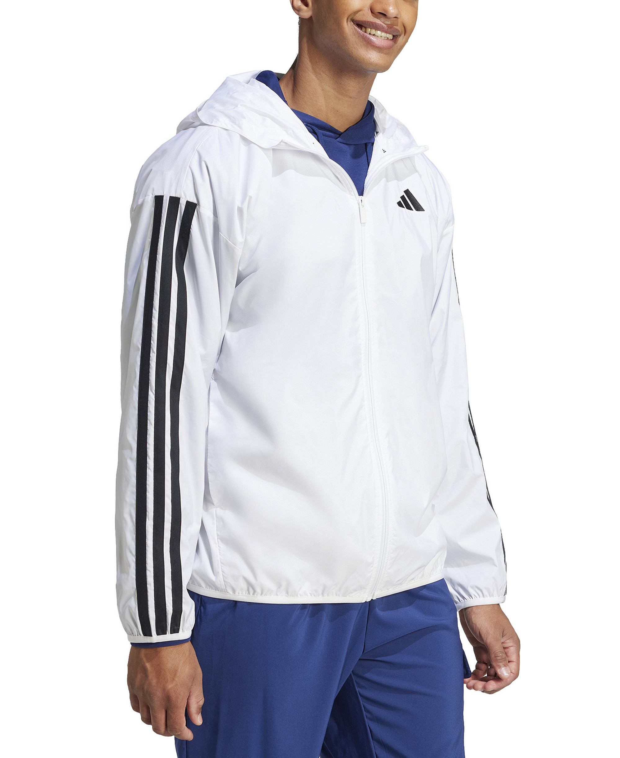 adidas Men's Essential Three-Stripes Woven Windbreaker - White / Black