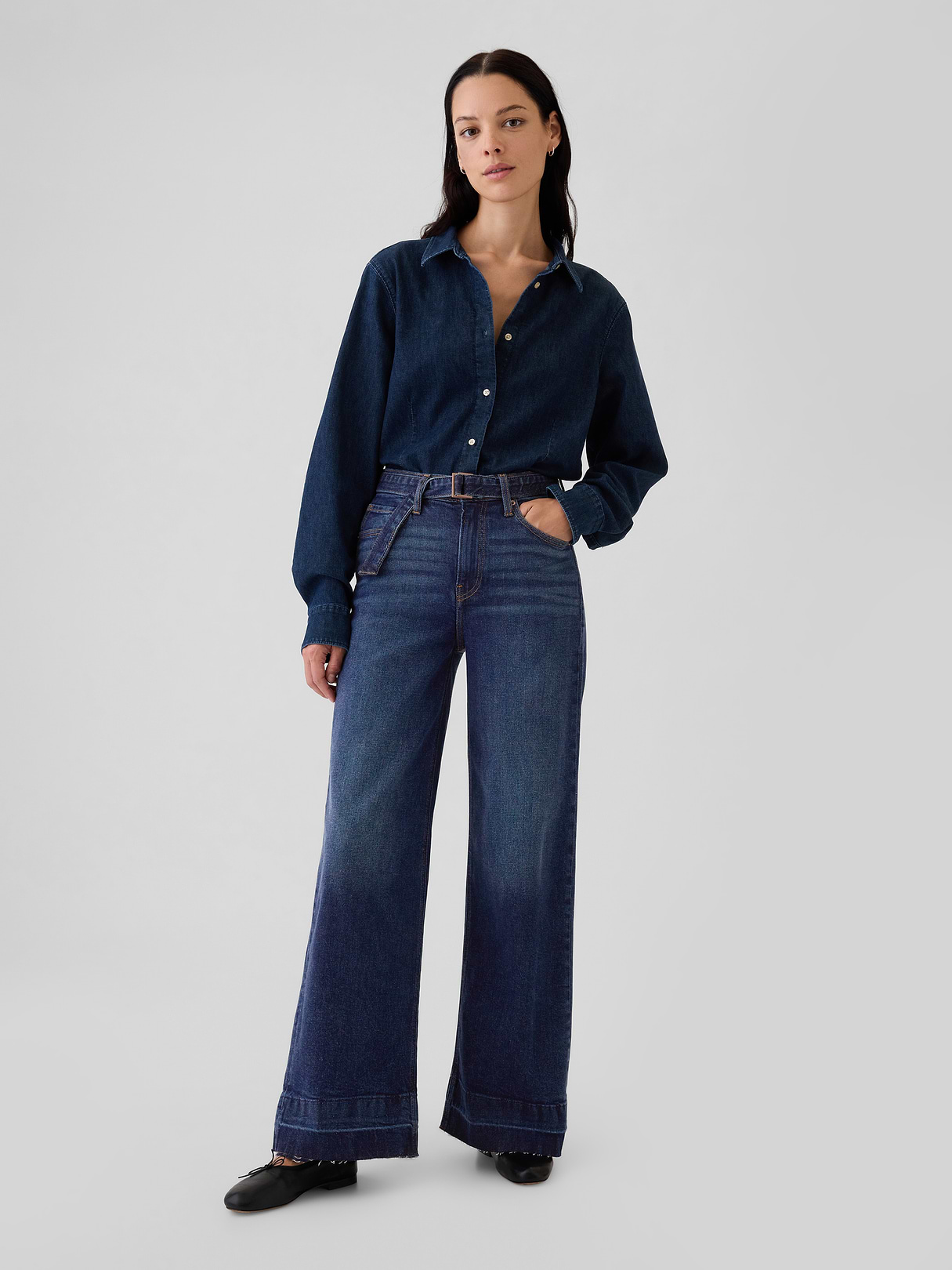 High Rise Stride Wide-Leg Jeans - Dark indigo