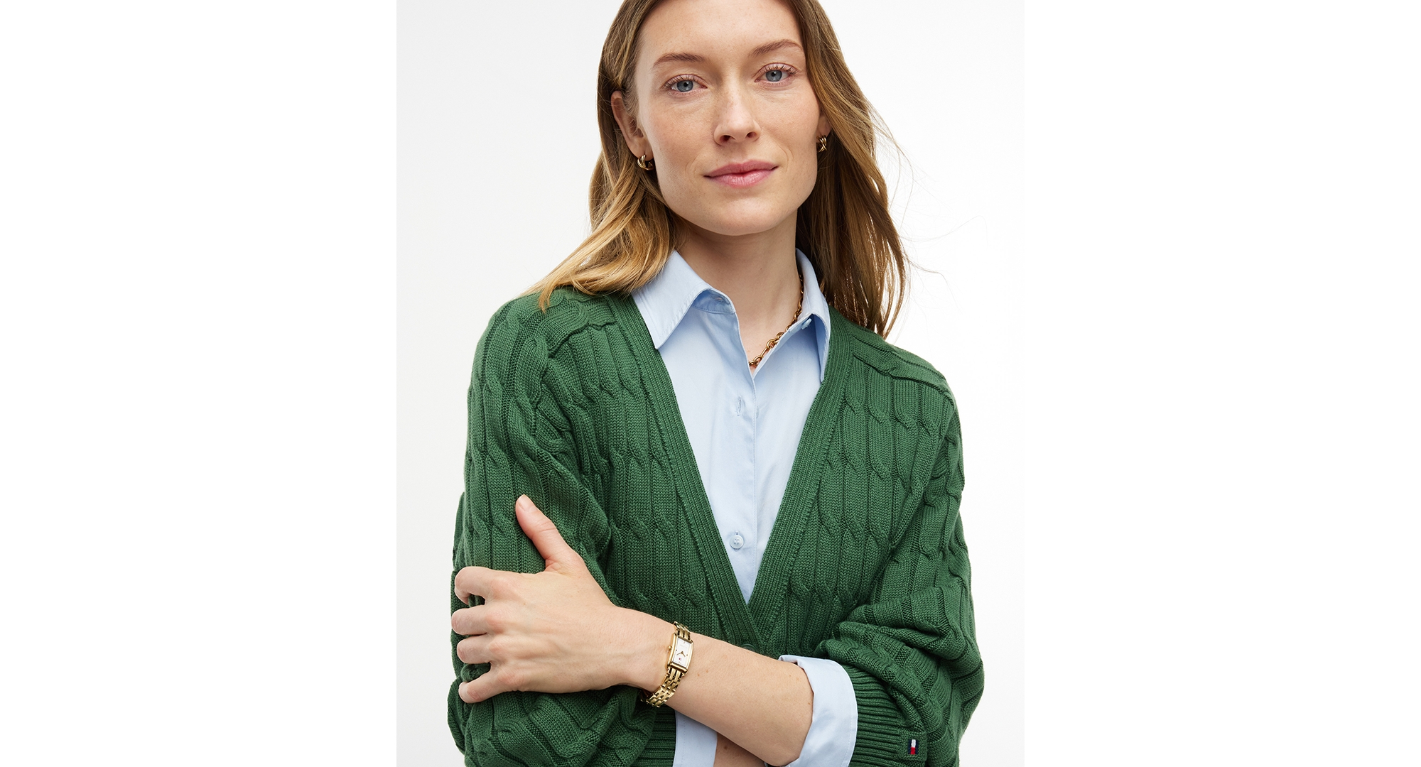 Tommy Hilfiger Women's Oversized Cable-Knit V-Neck Cardigan - Deep Evergreen