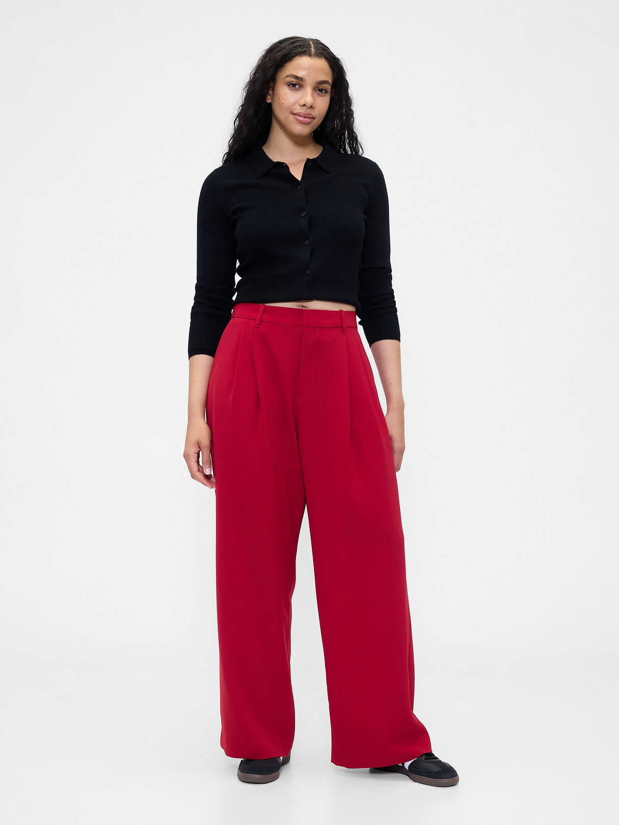 365 High Rise Pleated Trousers - Sled red