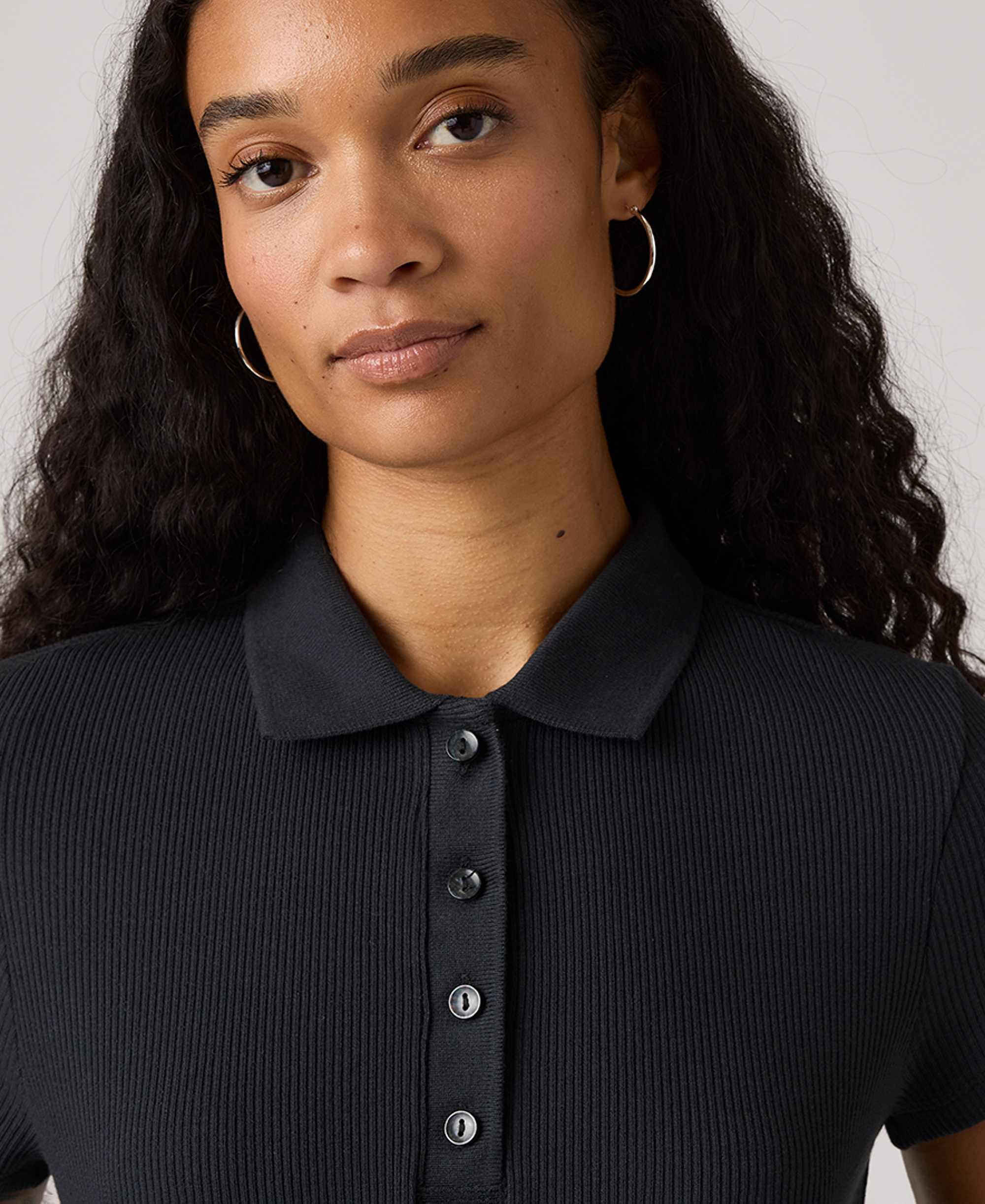 Levi's Women's Short-Sleeve Rory Ribbed Polo Shirt - Anthracite Night
