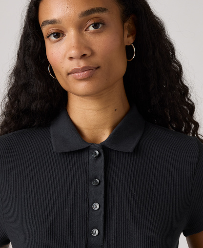 Levi's Women's Short-Sleeve Rory Ribbed Polo Shirt - Anthracite Night