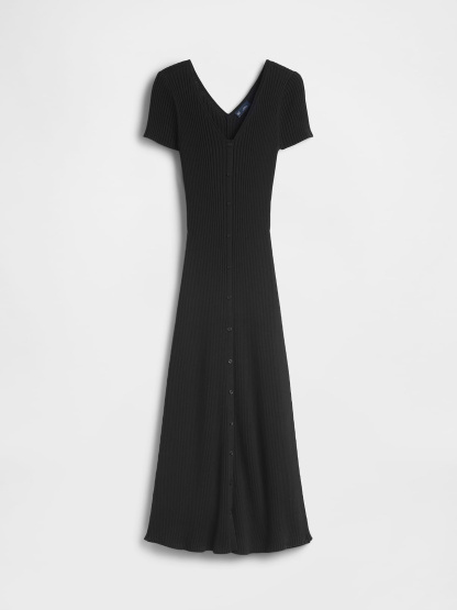100% Cotton Rib Sweater Maxi Dress - True black