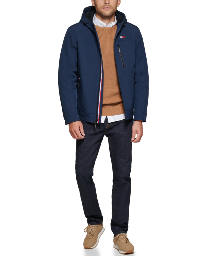Tommy Hilfiger Men's Sherpa-Lined Softshell Hooded Jacket - Midnight