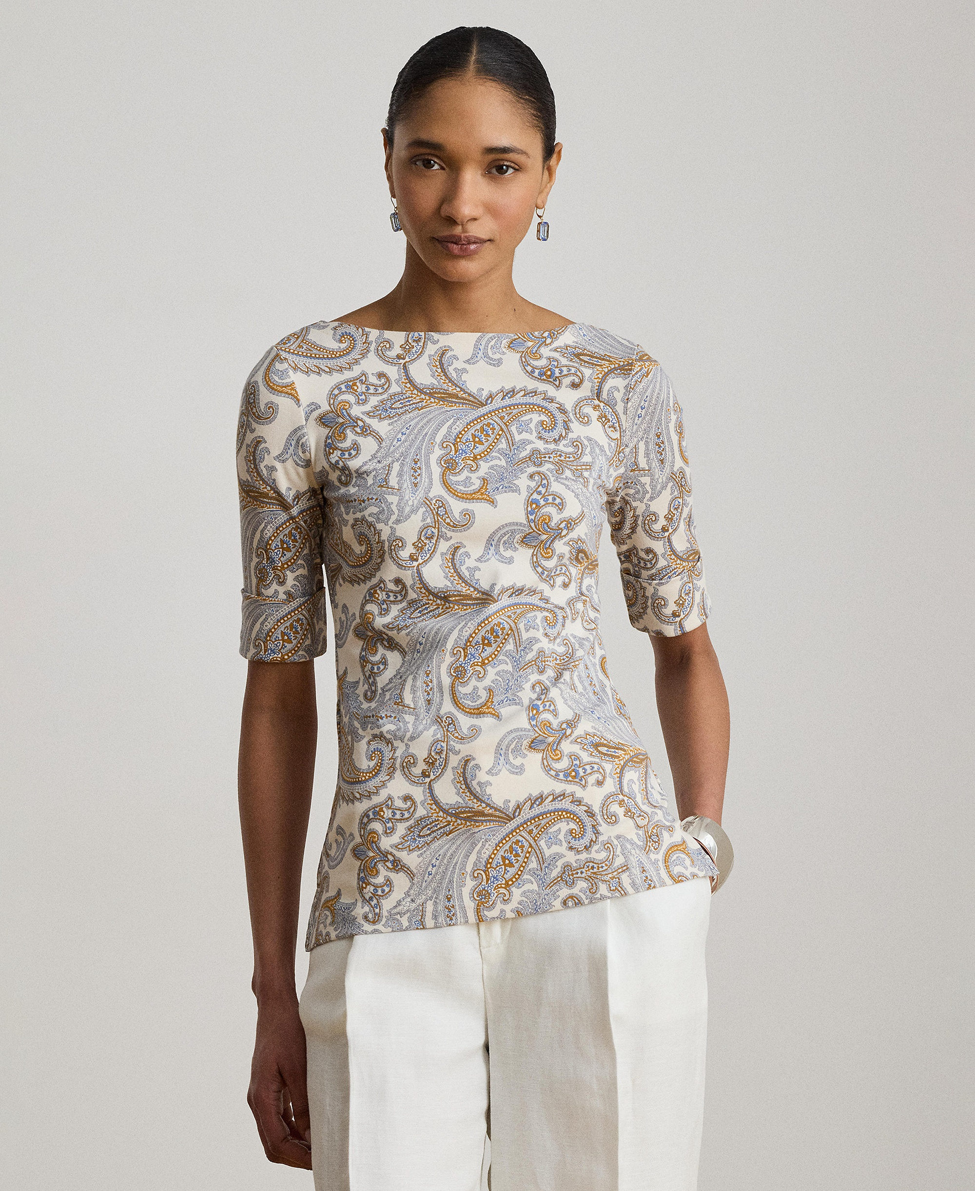 Lauren Ralph Lauren Women's Boat Neck Short-Sleeve Blouse