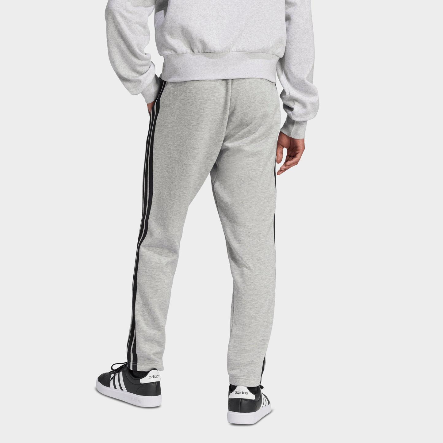 Men's adidas Essentials 3-Stripes Open Hem Fleece Pants - Medium Grey Heather/Black