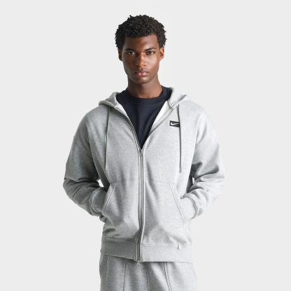 Men's Nithtke Sportswear Swoosh Box Full-Zip Hoodie - Dark Grey Heather/Black