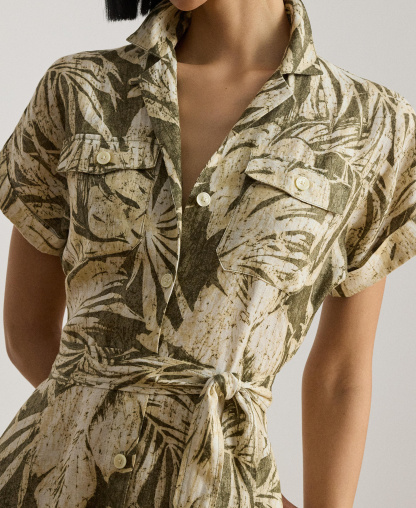 Lauren Ralph Lauren Women's Palm-Frond-Print Camp Collar Shirt-Dress - Olive Multi