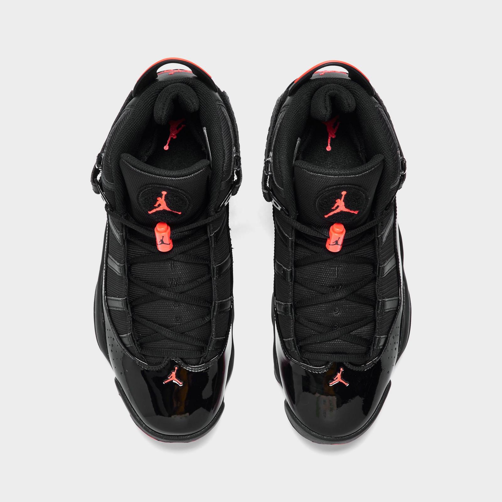 Men's Air Jordan 6 Rings Basketball Shoes - Black/Black/Infrared 23 - Left shoe facing left. Outside of the shoe. - view 5
