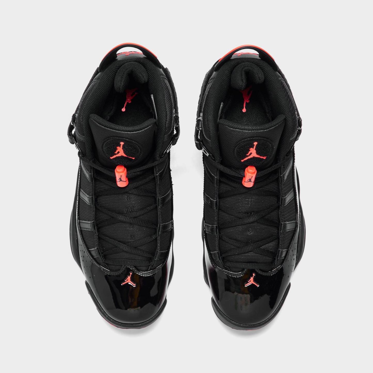 Men's Air Jordan 6 Rings Basketball Shoes - Black/Black/Infrared 23 - Left shoe facing left. Outside of the shoe. - view 5