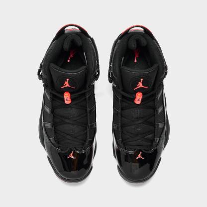 Men's Air Jordan 6 Rings Basketball Shoes - Black/Black/Infrared 23 - Left shoe facing left. Outside of the shoe. - view 5