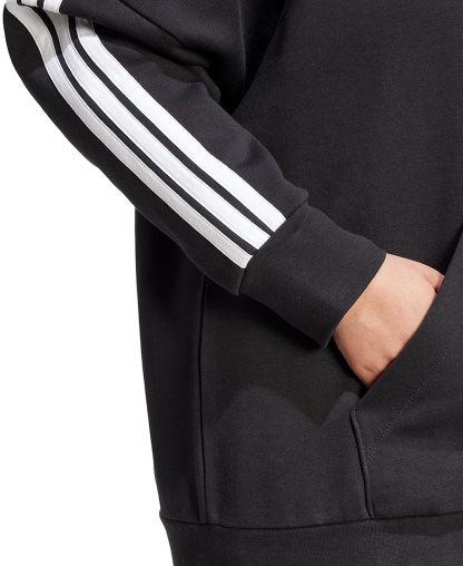 adidas Plus Size Essentials 3-Stripes Full-Zip Fleece Hoodie - Black