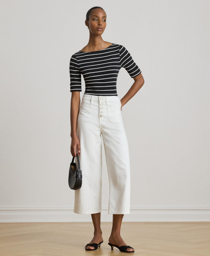 Lauren Ralph Lauren Women's Striped Boat Neck Top - White/Black