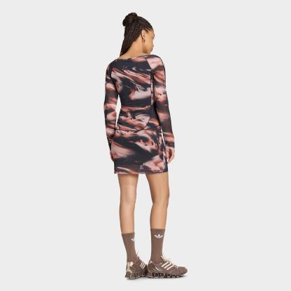 Women's adidas Originals Graphic Mini Dress - Vermillion/Crystal Linen/Aurora Coffee/Black