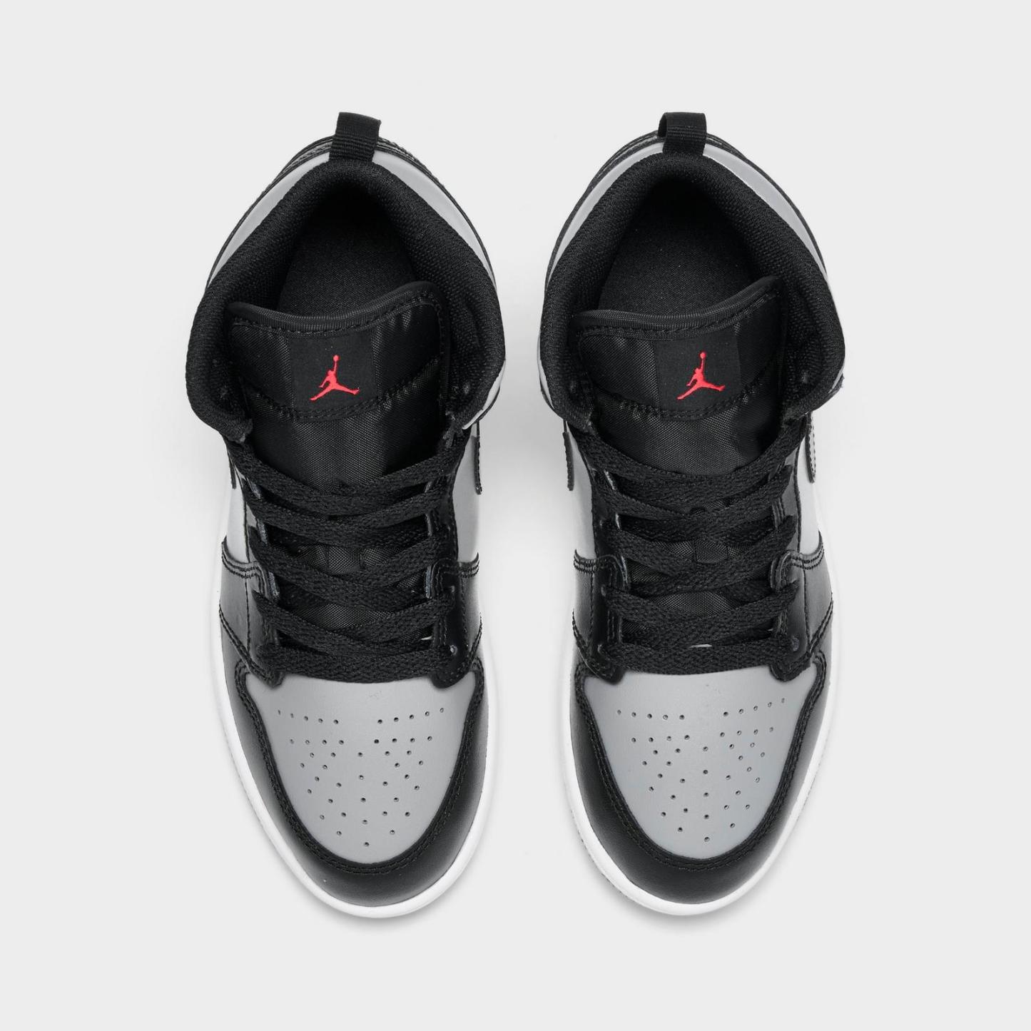 Little Kids' Air Jordan Retro 1 Mid Casual Shoes - Black/Gym Red/Particle Grey/White - view 5