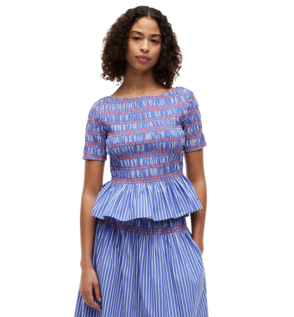 Tommy Hilfiger Women's Smocking Striped Boat Neck Cotton Top - Smocking Stripe